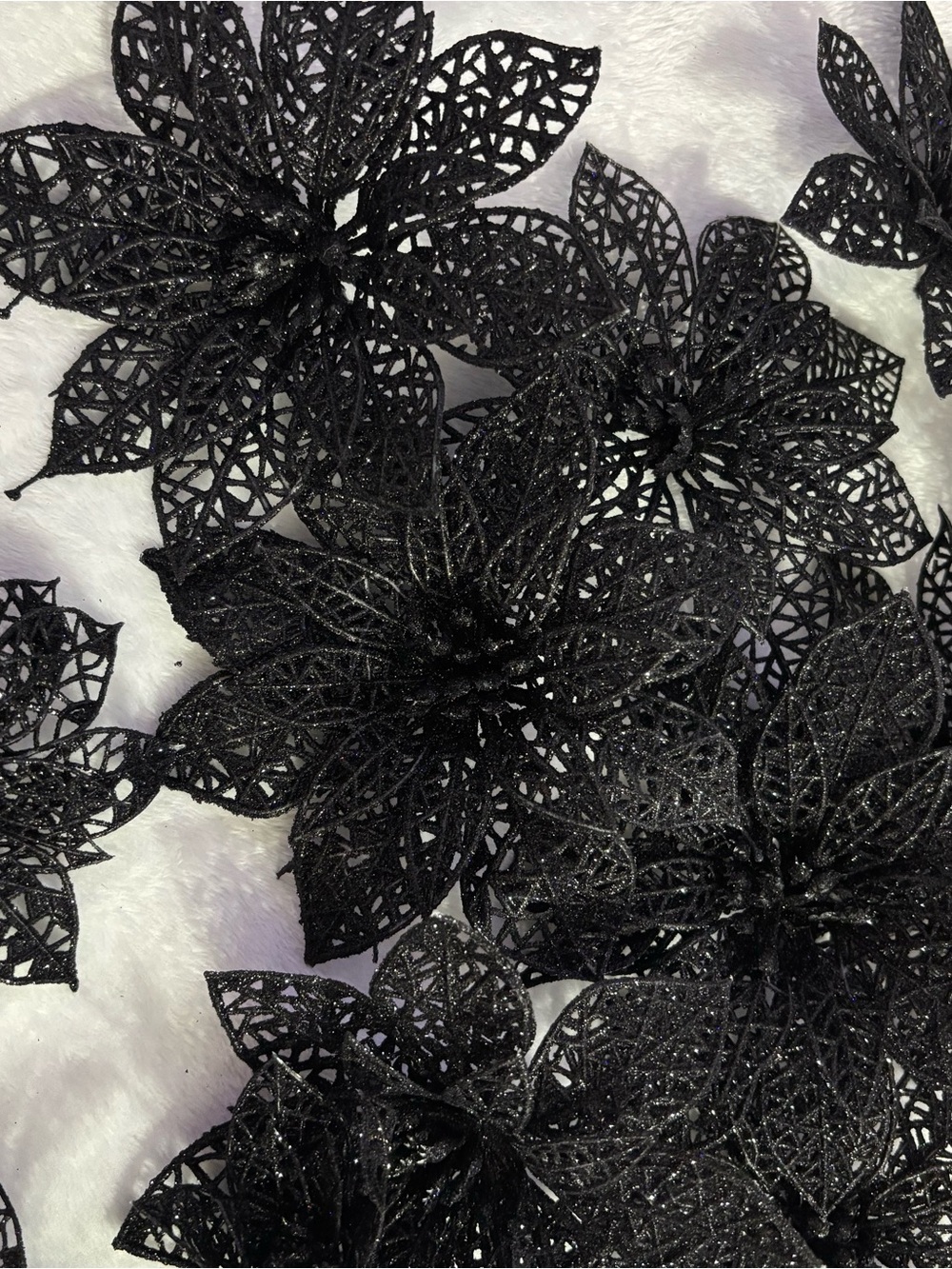 Black Glitter Floral Holiday Ornaments